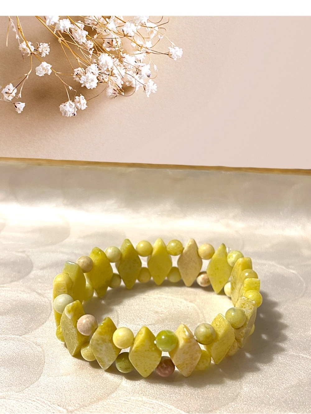 Pineapple Jasper Stone Beaded Stretch Bracelet - Picture 3 of 3
